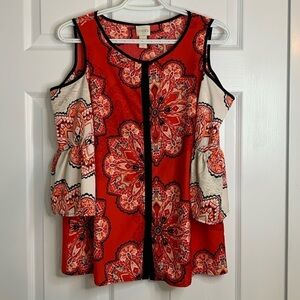 Chico’s Petite Red White Tribal Print Blouse Women’s Size 0 Petite Bold Fun Boho